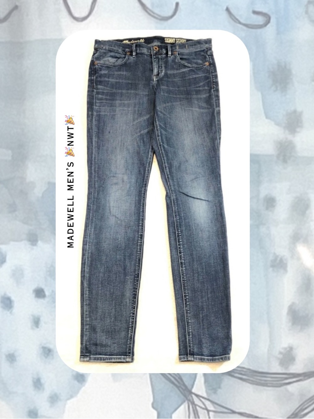NWTπ Madewell Menβs Medium Blue Wash Denim Skinny Jeans (29 x 30)